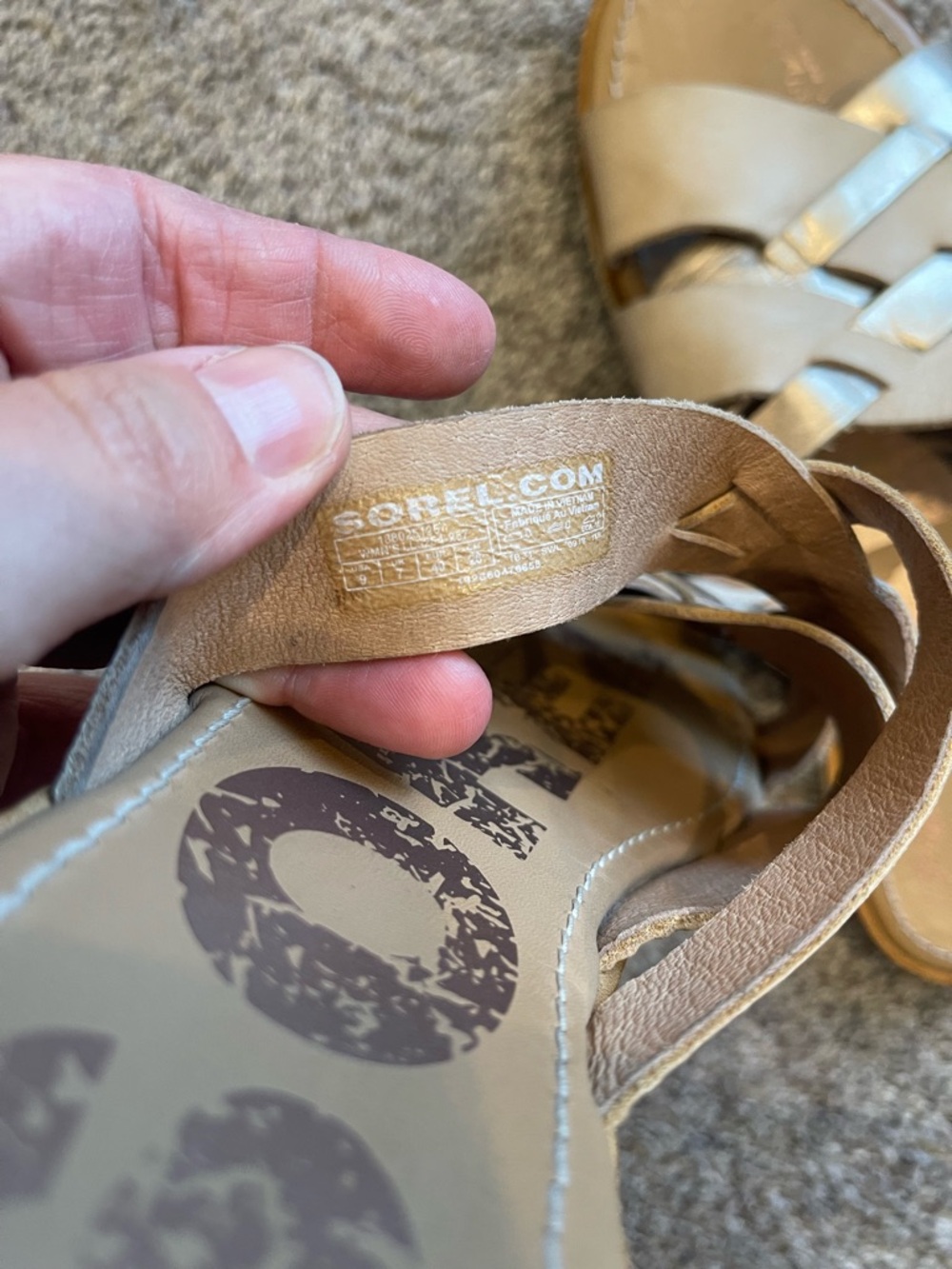Sorel Leather Slide Sandals Silver & Cream Woven Straps Size 9 - Picture 6 of 6